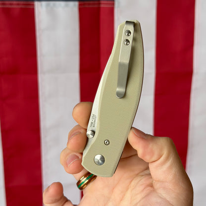 TRM Knives ATOM Linerlock Knife - Desert Tan G10 Flat Textured Scales, MagnaCut Blade - Made in USA (DLR-ATM-G10-FLT-DTN)