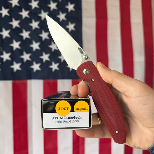 The Back Door: TRM ATOM LL - Ruby Red G10 3D Contoured Smooth, MagnaCut Blade (Blemish)
