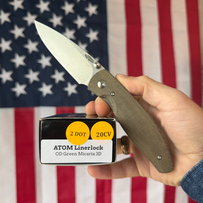 The Back Door: TRM ATOM LL - OD Green Micarta 3D Contoured Smooth, MagnaCut Blade (Blemish)