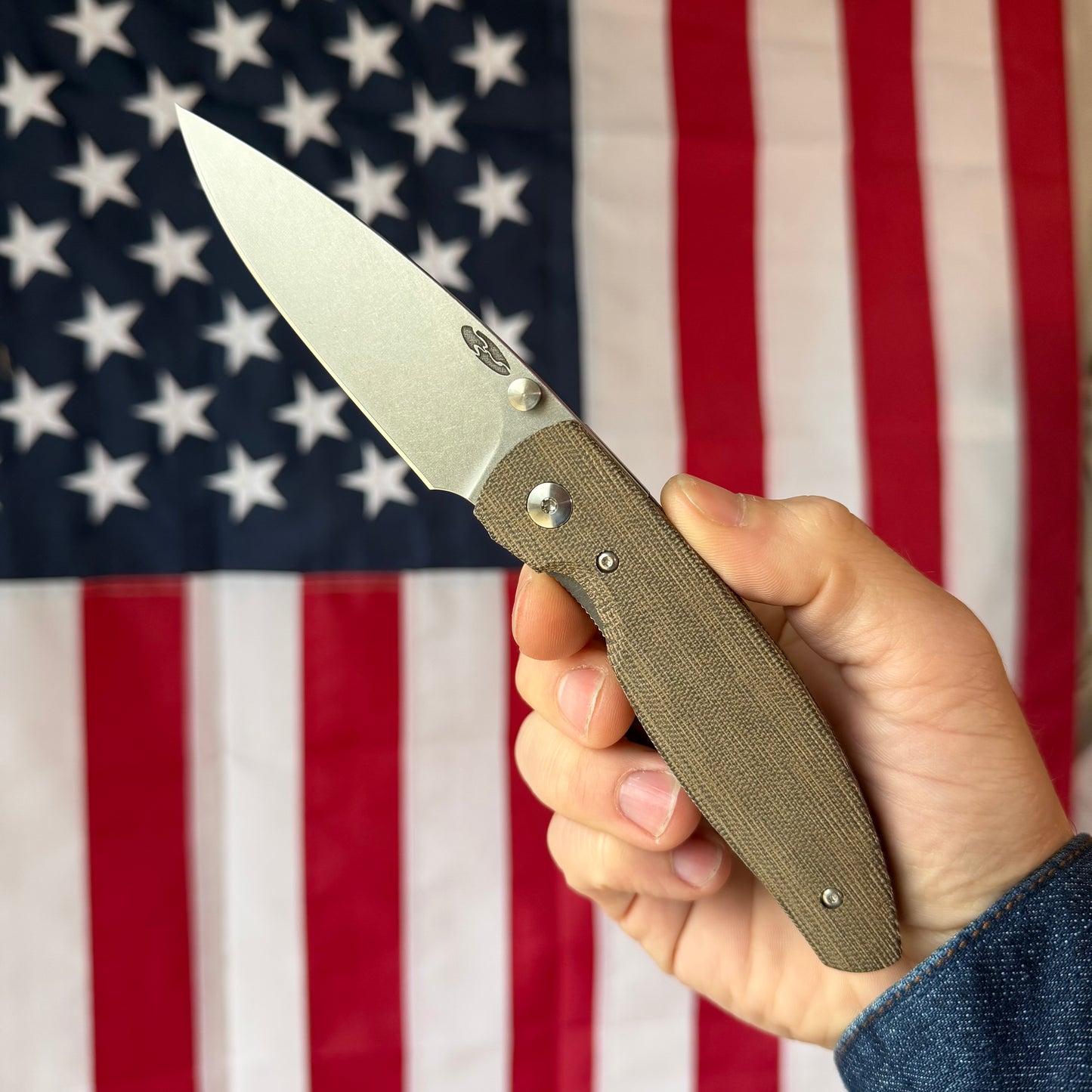 The Back Door: TRM ATOM LL - OD Green Micarta 3D Contoured Smooth, MagnaCut Blade (Blemish)