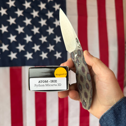 The Back Door: TRM ATOM LL - Python Micarta 3D Contoured Smooth, Mike IRIE 20CV Blade (Blemish)