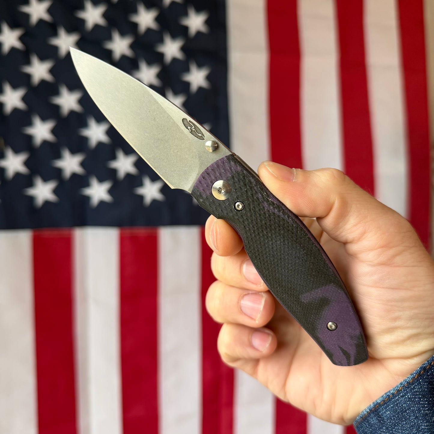 The Back Door: TRM Neutron 2 LL - Concord Grape Burl G10 3D Contoured Lizard Skin, Mike IRIE MagnaCut Blade (Blemish)