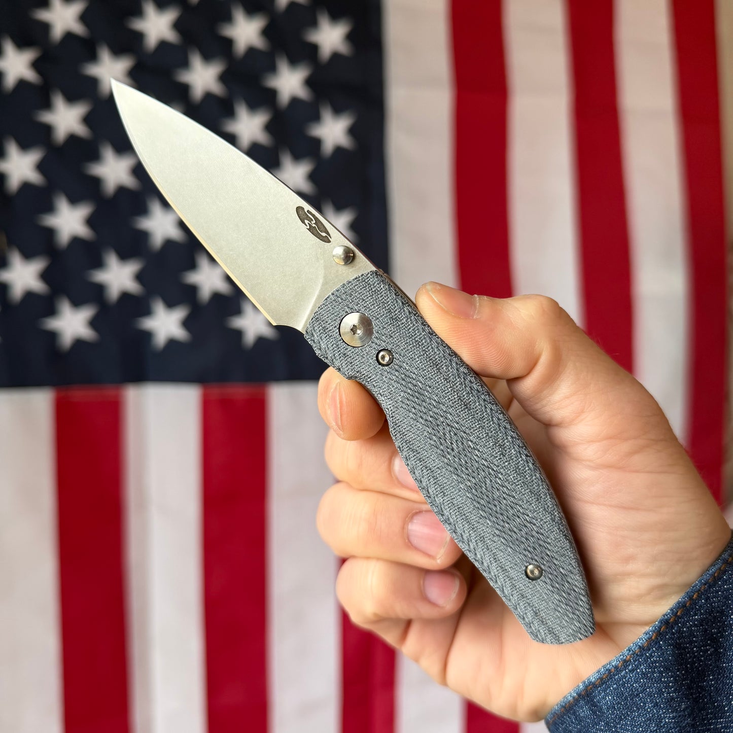 The Back Door: TRM Neutron 2 LL - Blue Denim Micarta 3D Contoured, 20CV Blade (Blemish)