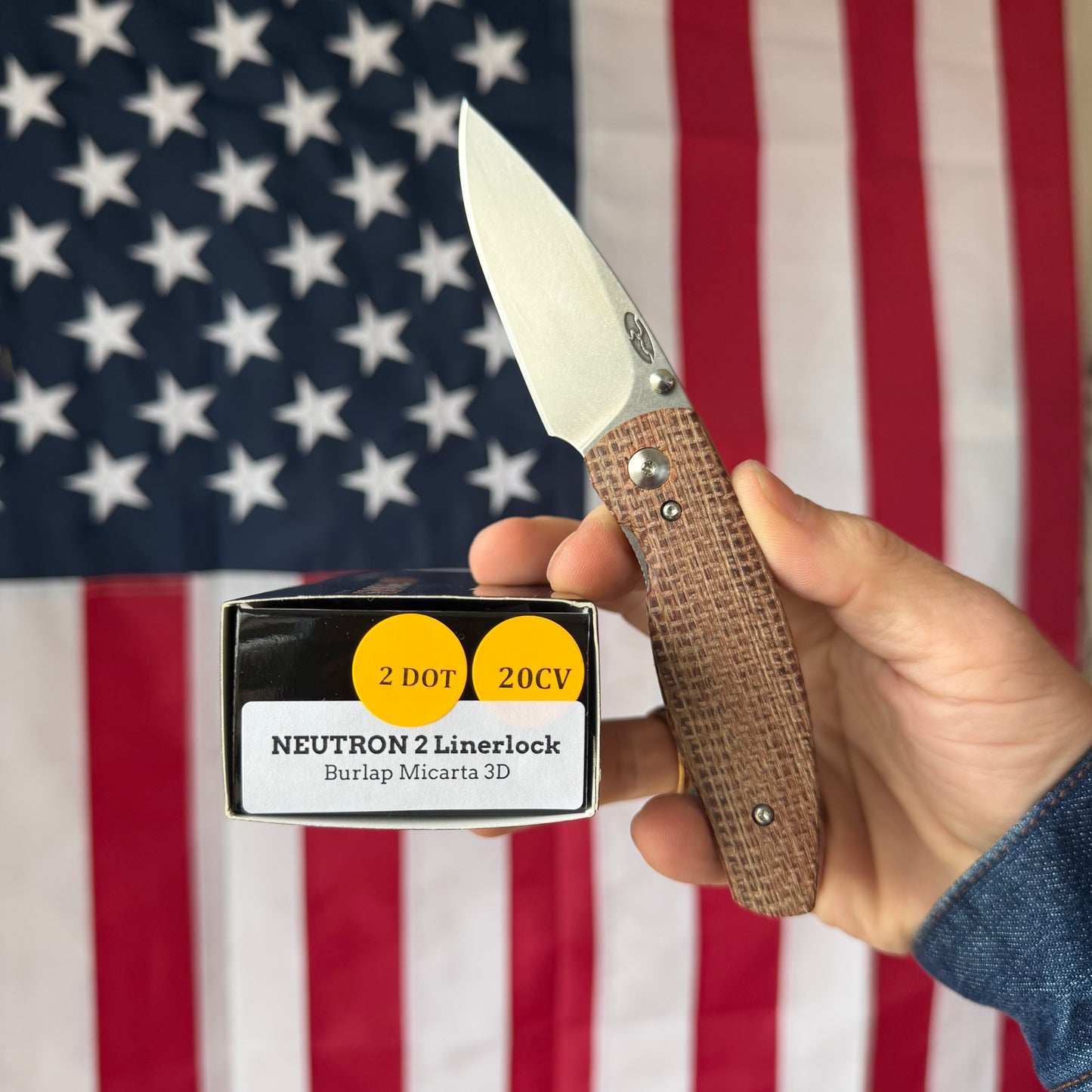 The Back Door: TRM Neutron 2 LL - Burlap Micarta 3D Contoured, 20CV Blade (Blemish)