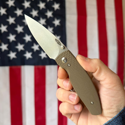 The Back Door: TRM Neutron 2 LL - Earth Brown G10 3D Contoured Lizard Skin, Mike IRIE MagnaCut Blade (Blemish)