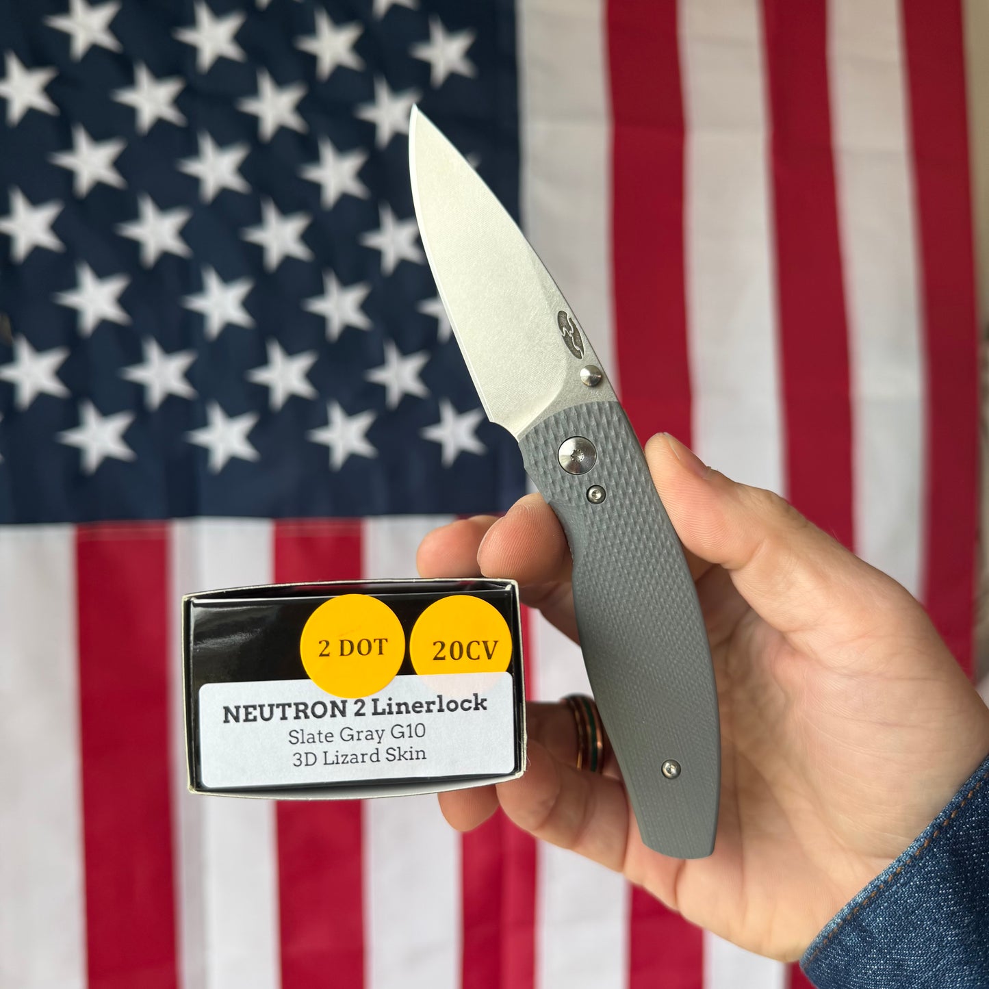 The Back Door: TRM Neutron 2 LL - Slate Gray G10 3D Contoured Lizard Skin, 20CV Blade (Blemish)