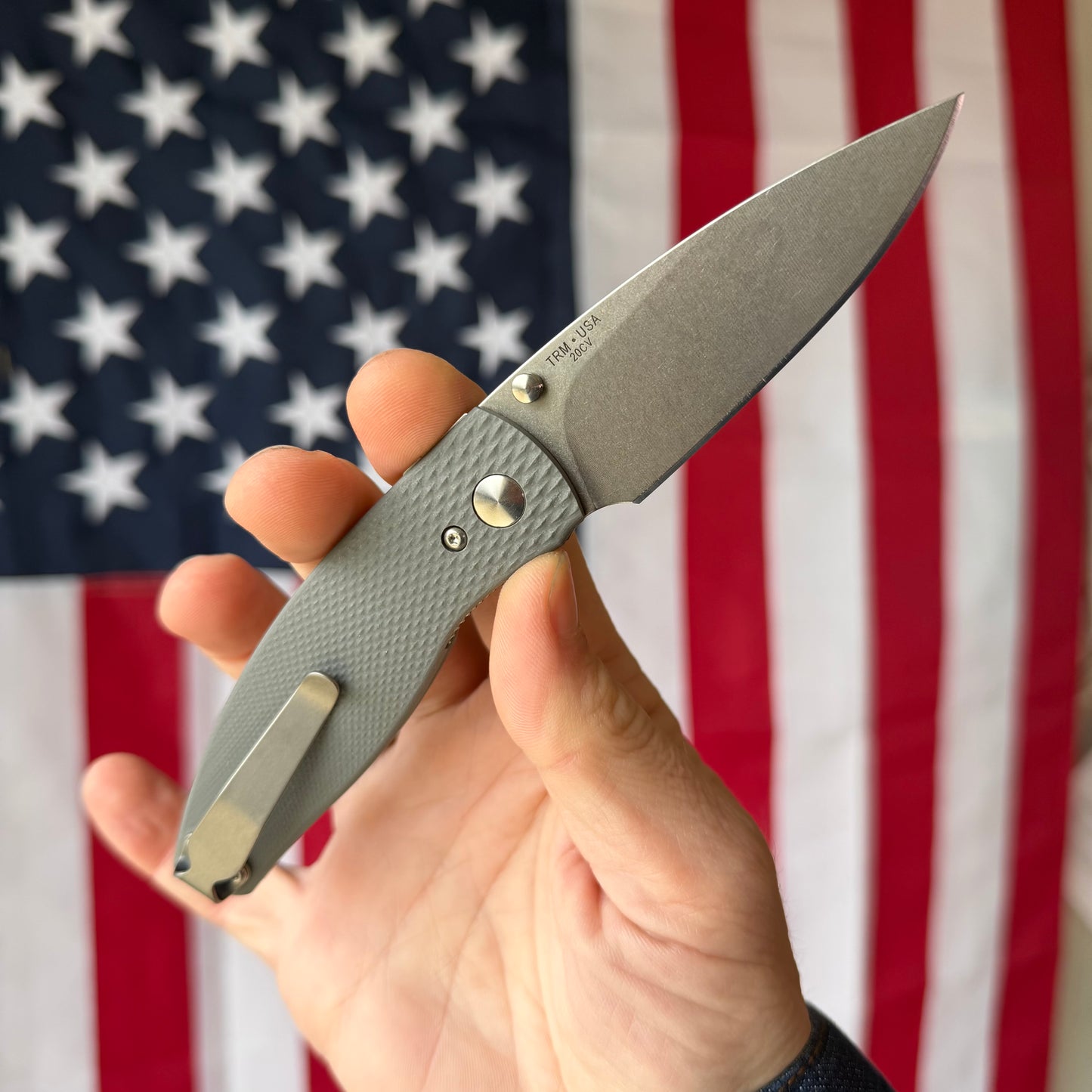 The Back Door: TRM Neutron 2 LL - Slate Gray G10 3D Contoured Lizard Skin, 20CV Blade (Blemish)