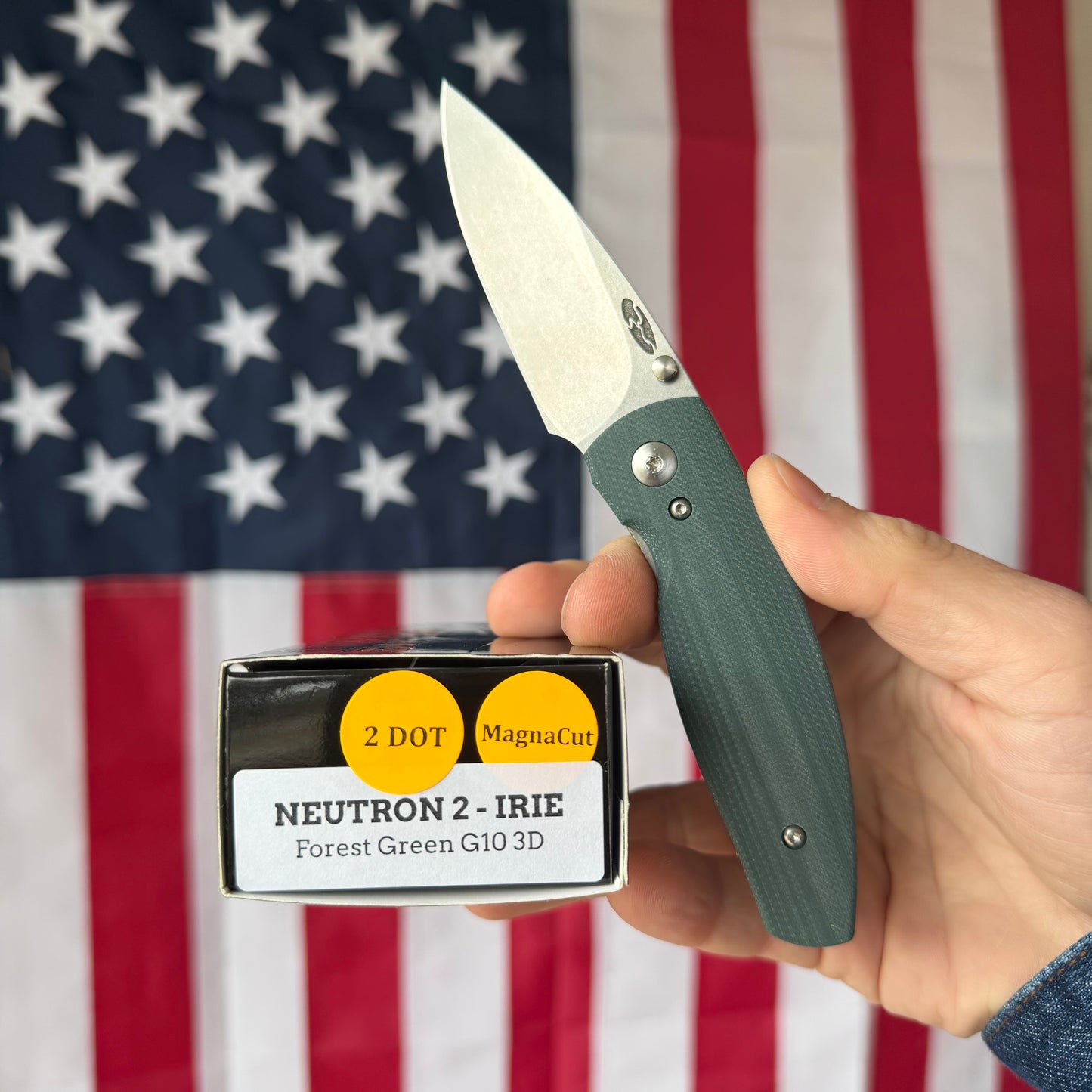 The Back Door: TRM Neutron 2 LL - Forest Green G10 3D Contoured, Mike IRIE MagnaCut Blade (Blemish)