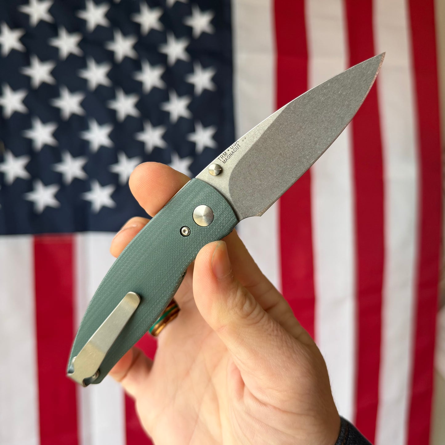 The Back Door: TRM Neutron 2 LL - Forest Green G10 3D Contoured, Mike IRIE MagnaCut Blade (Blemish)