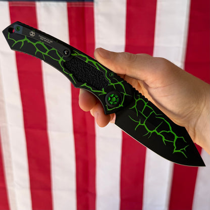 The Back Door: Heretic Pariah Toxic Magma Green Aluminum 3.75 inch MagnaCut Automatic Button Lock Knife – Made in USA (H048MAGTX) (Blem)
