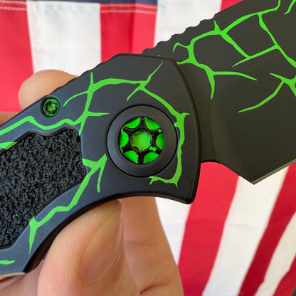 The Back Door: Heretic Pariah Toxic Magma Green Aluminum 3.75 inch MagnaCut Automatic Button Lock Knife – Made in USA (H048MAGTX) (Blem)