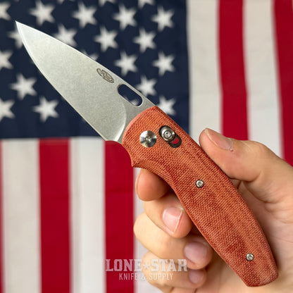 The Back Door: TRM BULLDOG Rev A - 3.2" CPM 20CV, Autumn Orange Micarta - Made in USA (Trade In)