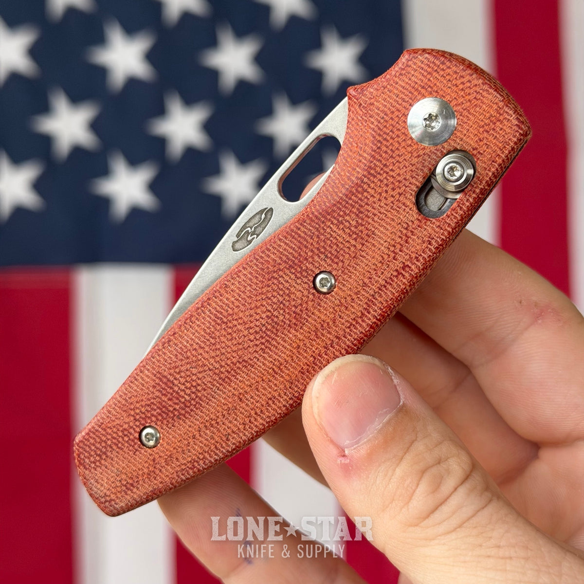 The Back Door: TRM BULLDOG Rev A - 3.2" CPM 20CV, Autumn Orange Micarta - Made in USA (Trade In)
