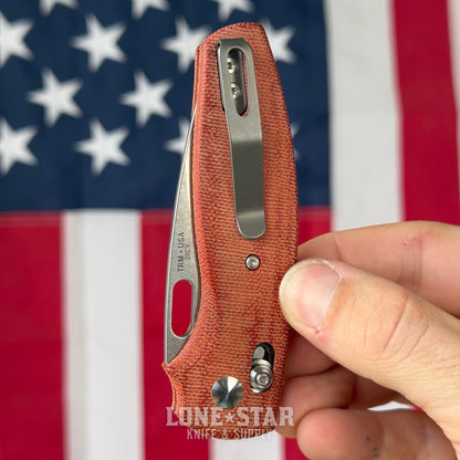 The Back Door: TRM BULLDOG Rev A - 3.2" CPM 20CV, Autumn Orange Micarta - Made in USA (Trade In)