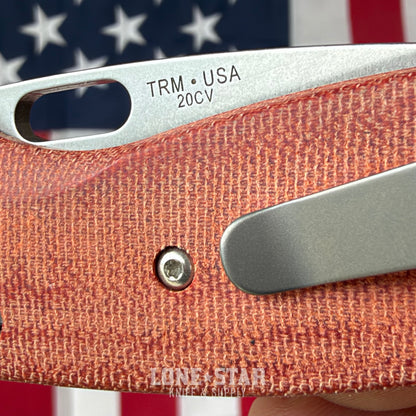 The Back Door: TRM BULLDOG Rev A - 3.2" CPM 20CV, Autumn Orange Micarta - Made in USA (Trade In)