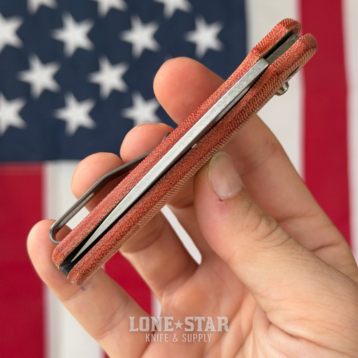 The Back Door: TRM BULLDOG Rev A - 3.2" CPM 20CV, Autumn Orange Micarta - Made in USA (Trade In)