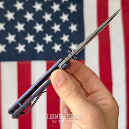The Back Door: McNees PM Mac 2 3.5" Drop Point - MagnaCut Flat Grind, Shockwave Milled Titanium, Violet and Blue - Made in USA (Trade In)