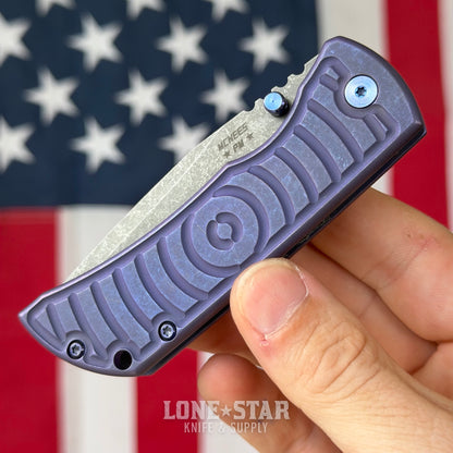 The Back Door: McNees PM Mac 2 3.5" Drop Point - MagnaCut Flat Grind, Shockwave Milled Titanium, Violet and Blue - Made in USA (Trade In)