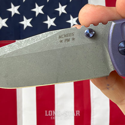 The Back Door: McNees PM Mac 2 3.5" Drop Point - MagnaCut Flat Grind, Shockwave Milled Titanium, Violet and Blue - Made in USA (Trade In)