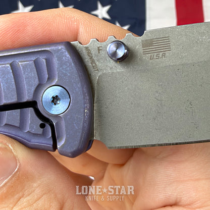 The Back Door: McNees PM Mac 2 3.5" Drop Point - MagnaCut Flat Grind, Shockwave Milled Titanium, Violet and Blue - Made in USA (Trade In)