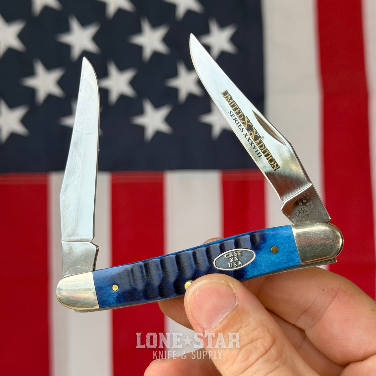 The Back Door: Case Muskrat - Ocean Blue Gator Jig Bone, Two Blade Slipjoint - Made in USA (CA53985) (Trade In)