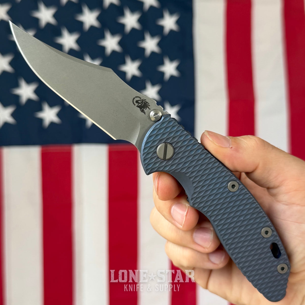 The Back Door: Hinderer XM-18 Non-Flipper Bowie - 3.5" S45VN, Full Titanium, Battle Blue - Made in USA (Trade In)