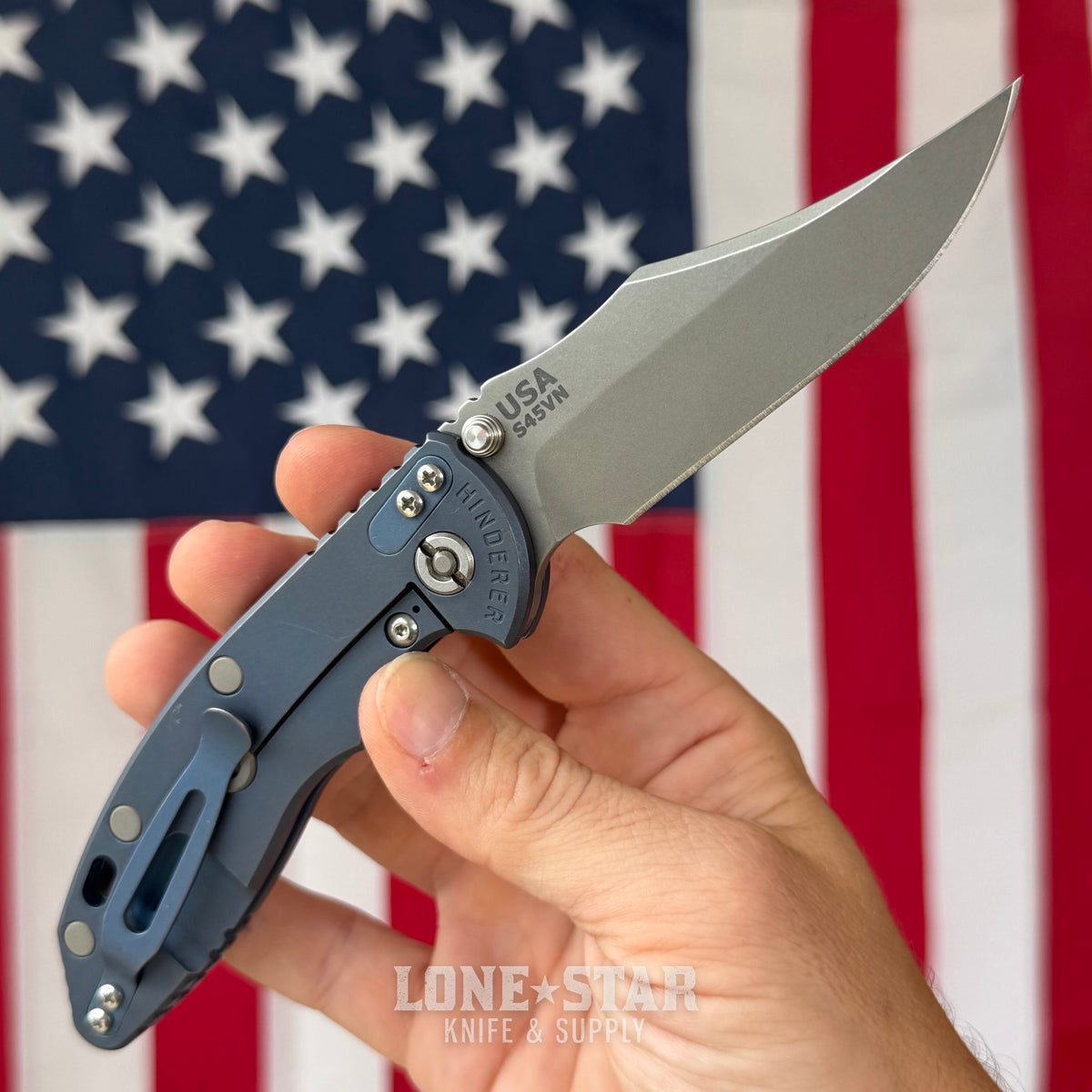The Back Door: Hinderer XM-18 Non-Flipper Bowie - 3.5" S45VN, Full Titanium, Battle Blue - Made in USA (Trade In)