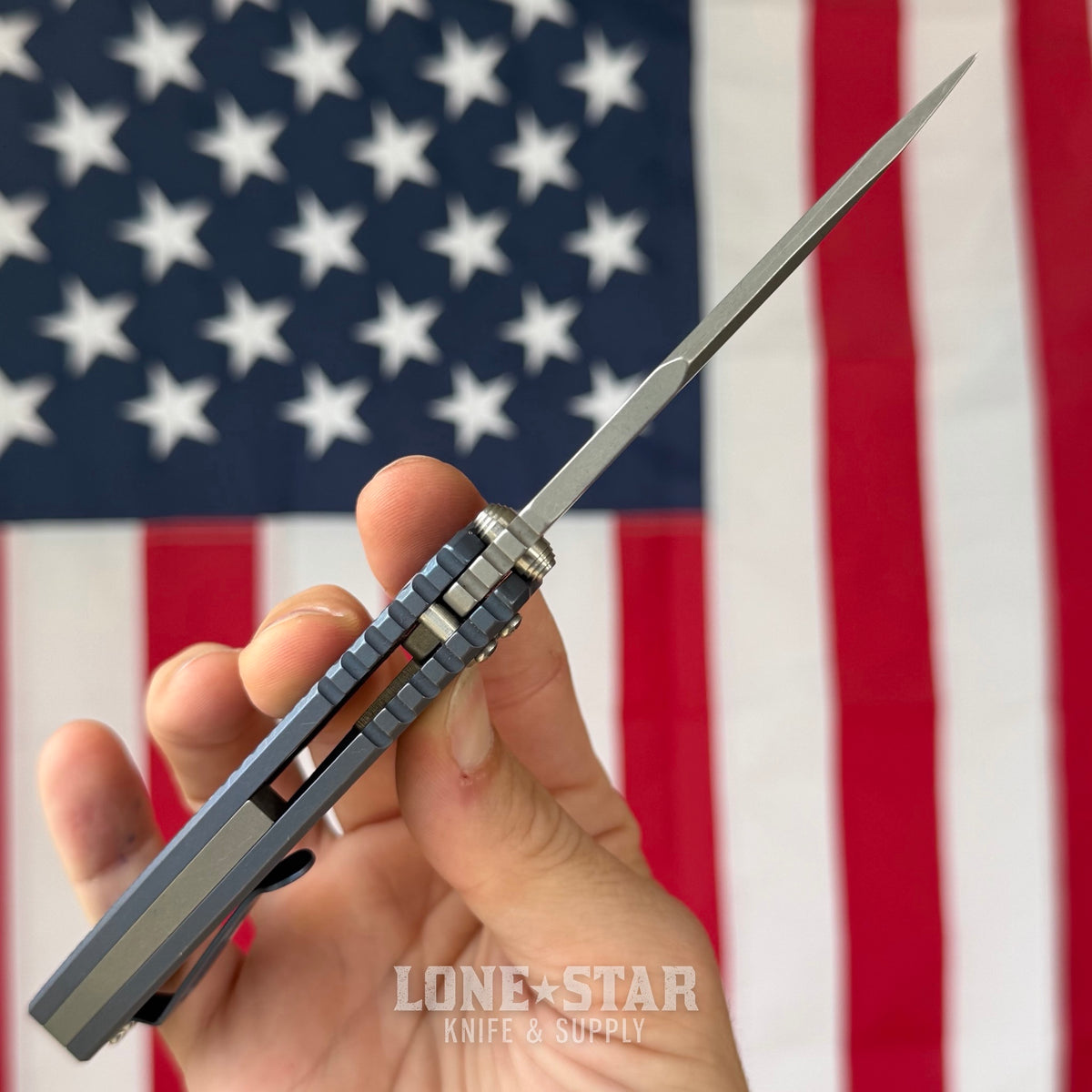 The Back Door: Hinderer XM-18 Non-Flipper Bowie - 3.5" S45VN, Full Titanium, Battle Blue - Made in USA (Trade In)