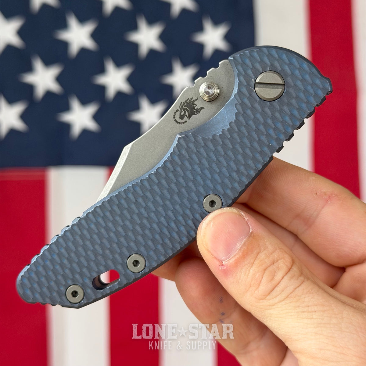The Back Door: Hinderer XM-18 Non-Flipper Bowie - 3.5" S45VN, Full Titanium, Battle Blue - Made in USA (Trade In)