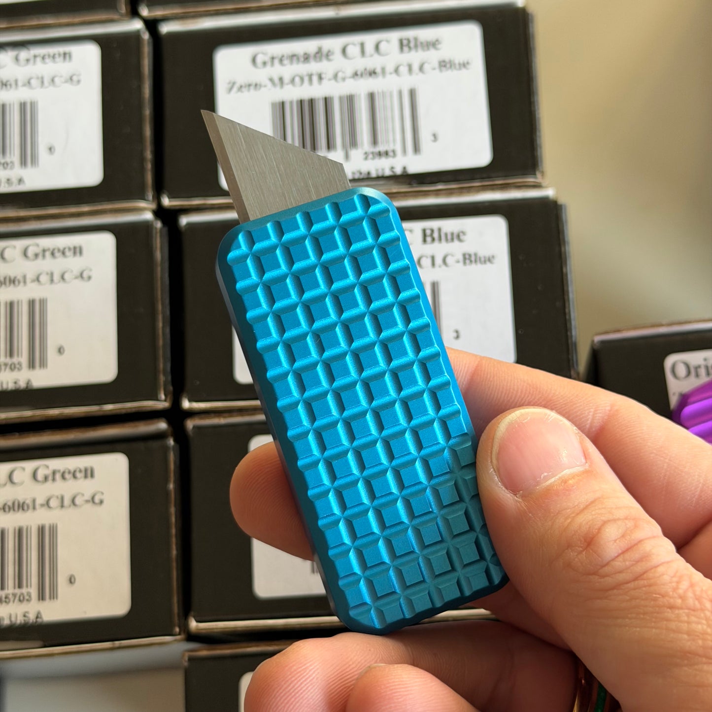 Rivery MFG Zero Utility Knife – Grenade Pattern, 6061 Aluminum, Retractable Blade – Made in USA