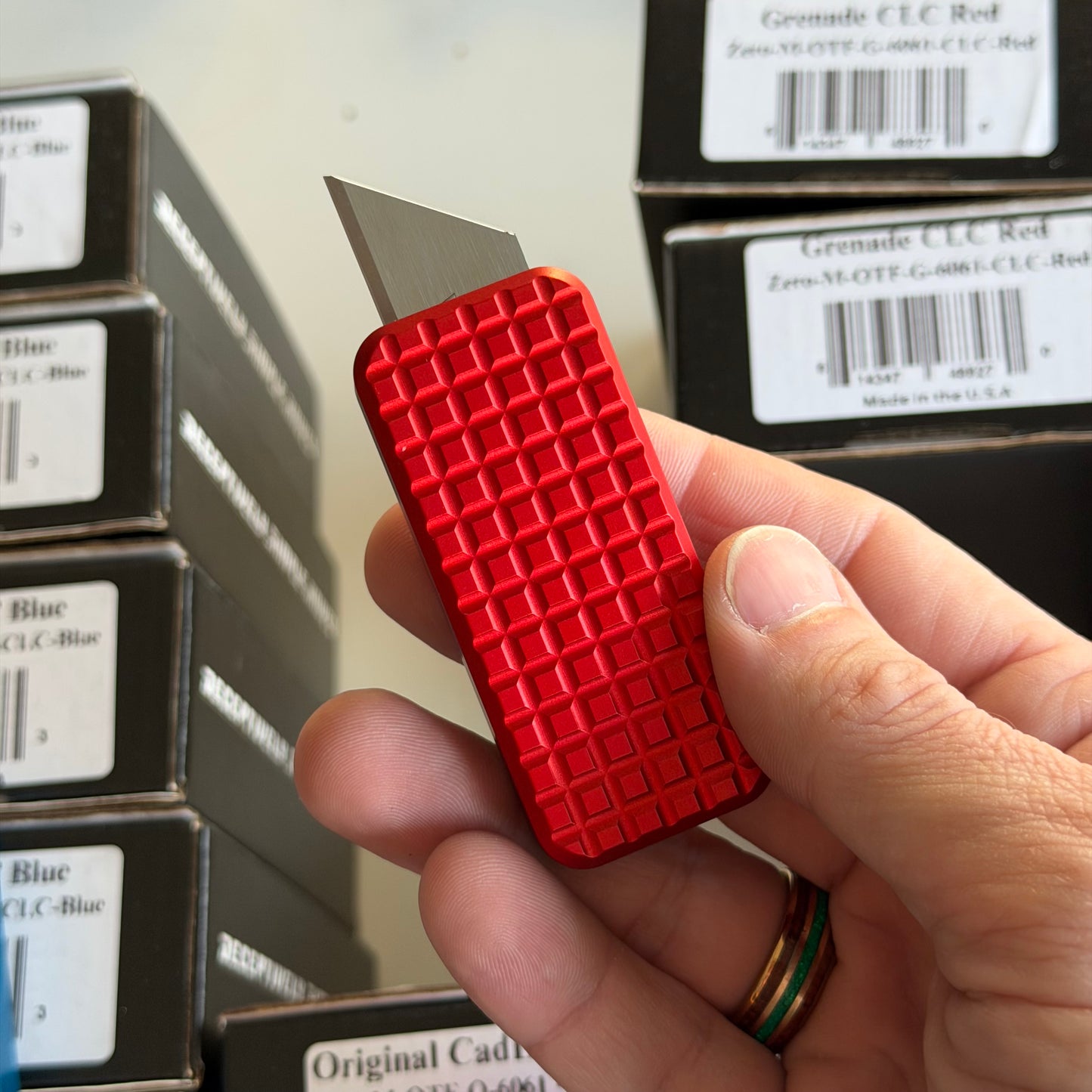 Rivery MFG Zero Utility Knife – Grenade Pattern, 6061 Aluminum, Retractable Blade – Made in USA