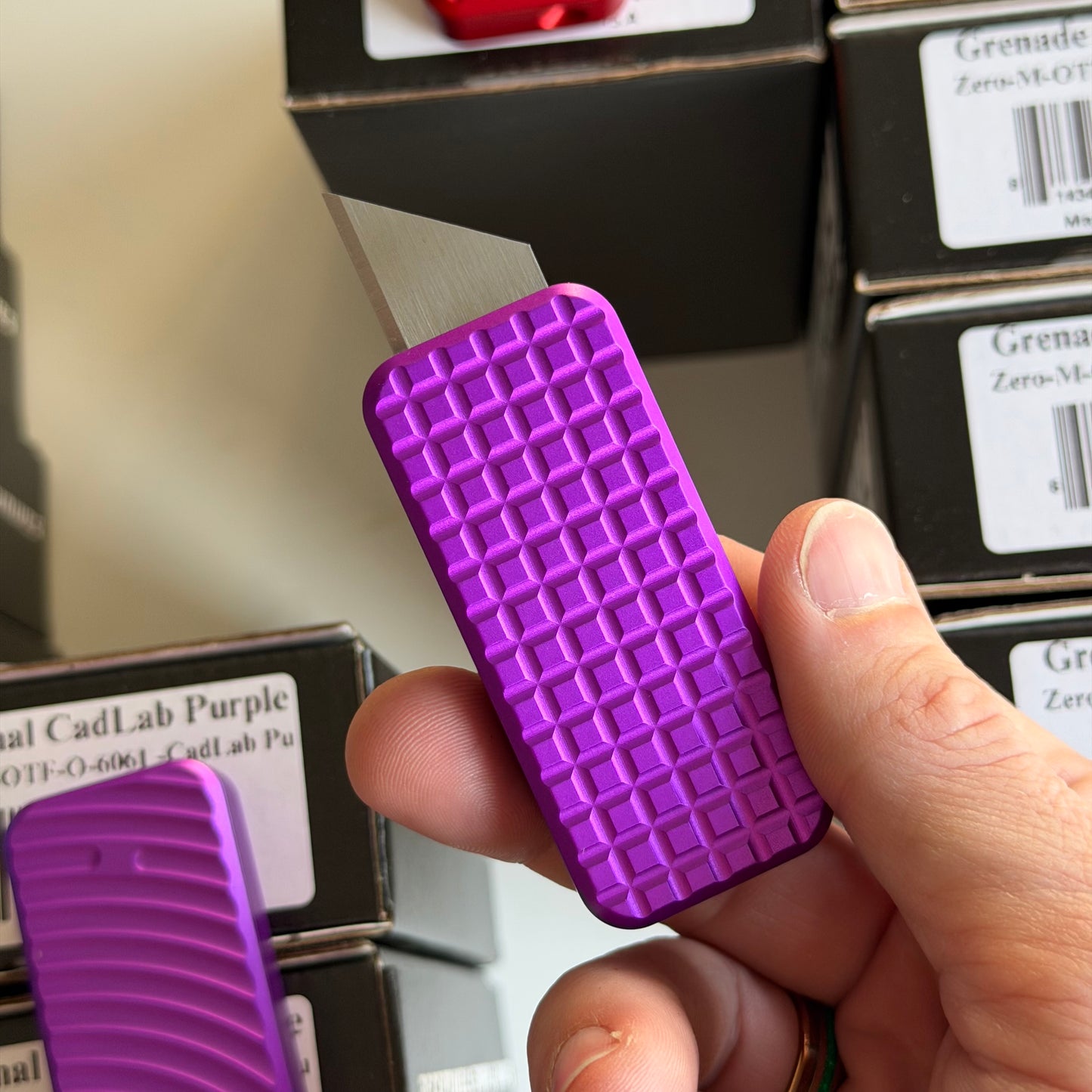 Rivery MFG Zero Utility Knife – Grenade Pattern, 6061 Aluminum, Retractable Blade – Made in USA