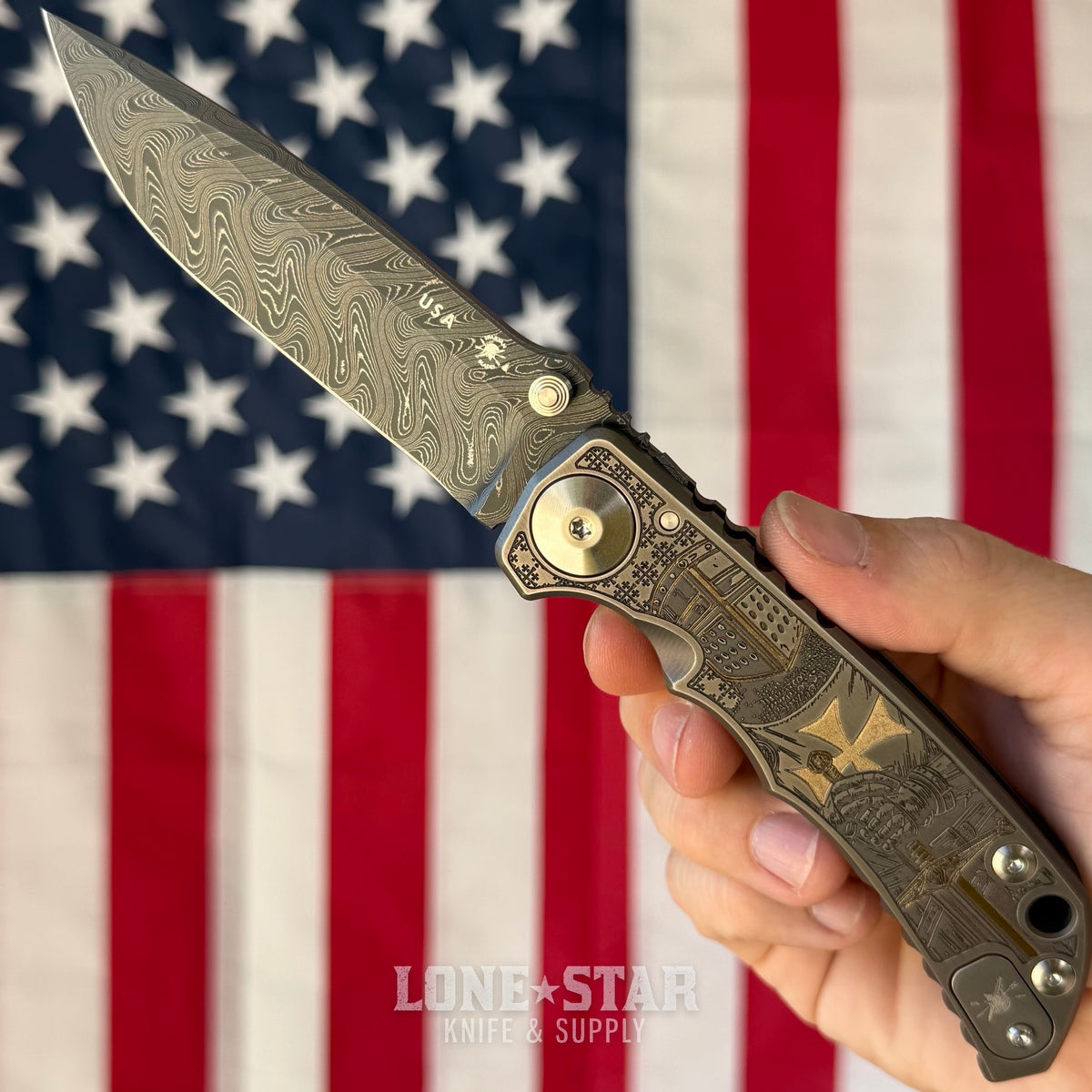 Spartan Blades Harsey Folder SHF - Templar Edition, Chad Nichols Damascus, Titanium - Made in USA (SF5TEMPDM)