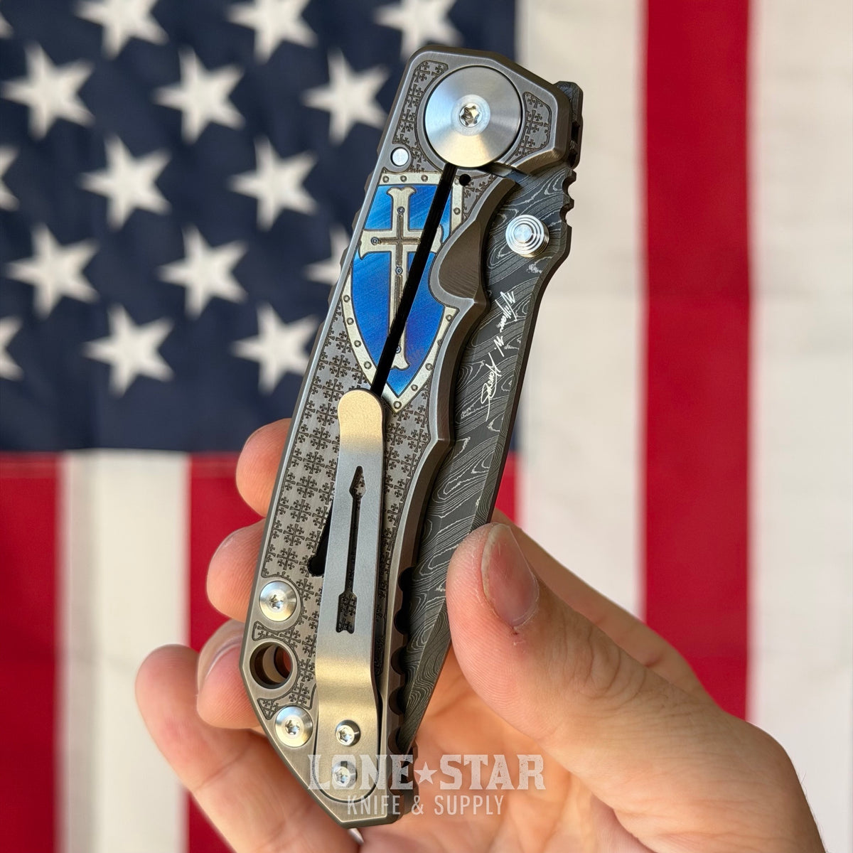 Spartan Blades Harsey Folder SHF - Templar Edition, Chad Nichols Damascus, Titanium - Made in USA (SF5TEMPDM)