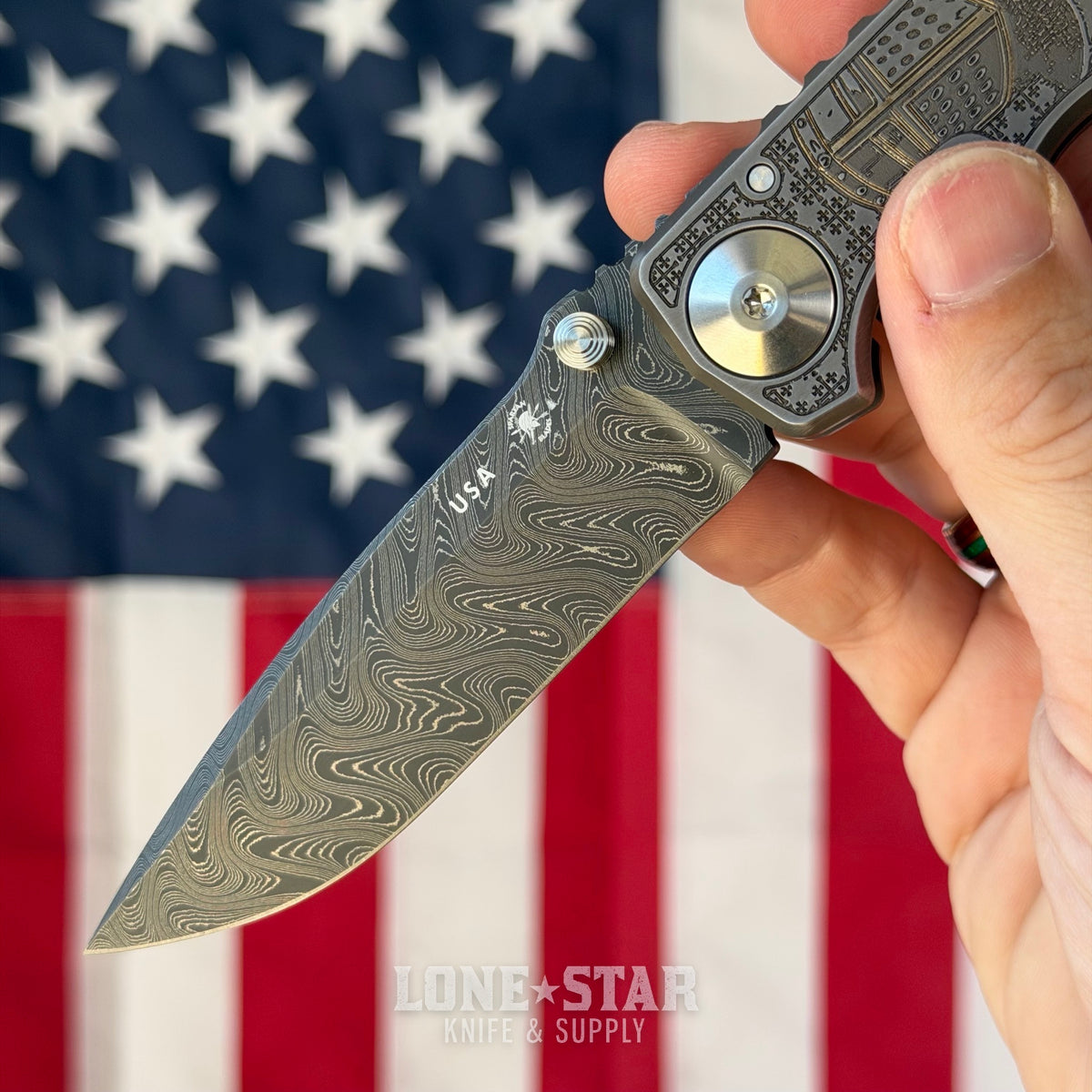 Spartan Blades Harsey Folder SHF - Templar Edition, Chad Nichols Damascus, Titanium - Made in USA (SF5TEMPDM)