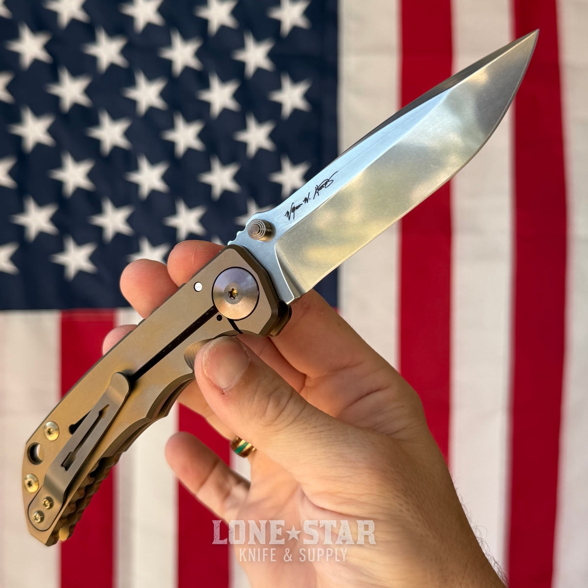 Spartan Blades Harsey Folder SHF - Bronze Anodized Titanium, Bronze Hardware, MagnaCut - Made in USA (SF5BRONZEANO)