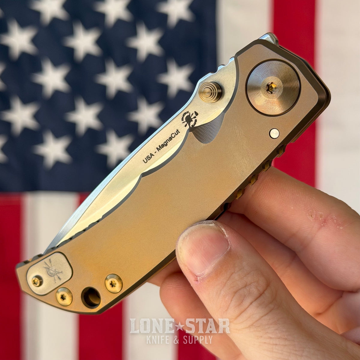 Spartan Blades Harsey Folder SHF - Bronze Anodized Titanium, Bronze Hardware, MagnaCut - Made in USA (SF5BRONZEANO)