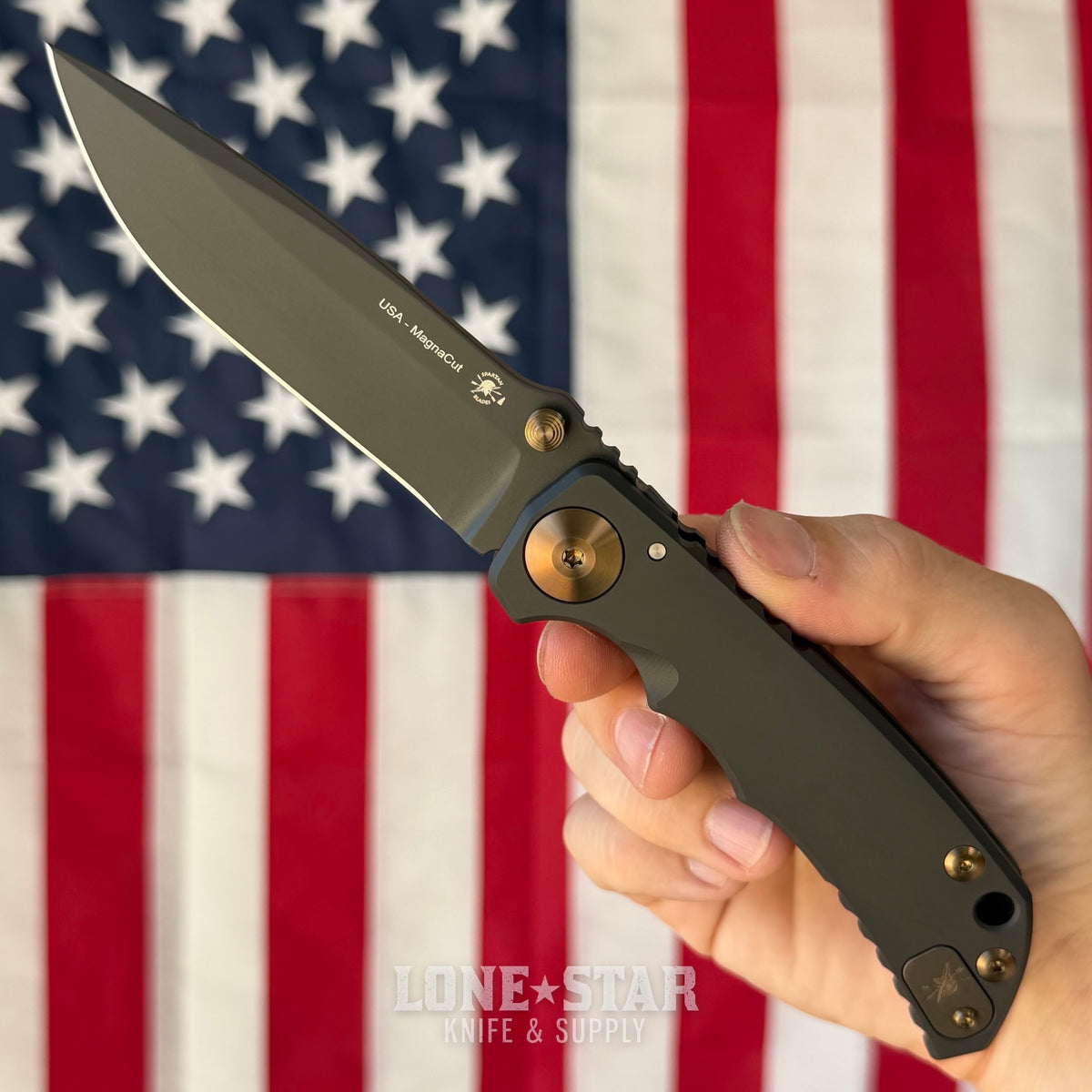 Spartan Blades Harsey Folder SHF - Black PVD Titanium, Bronze Hardware, MagnaCut - Made in USA (SF5BK)