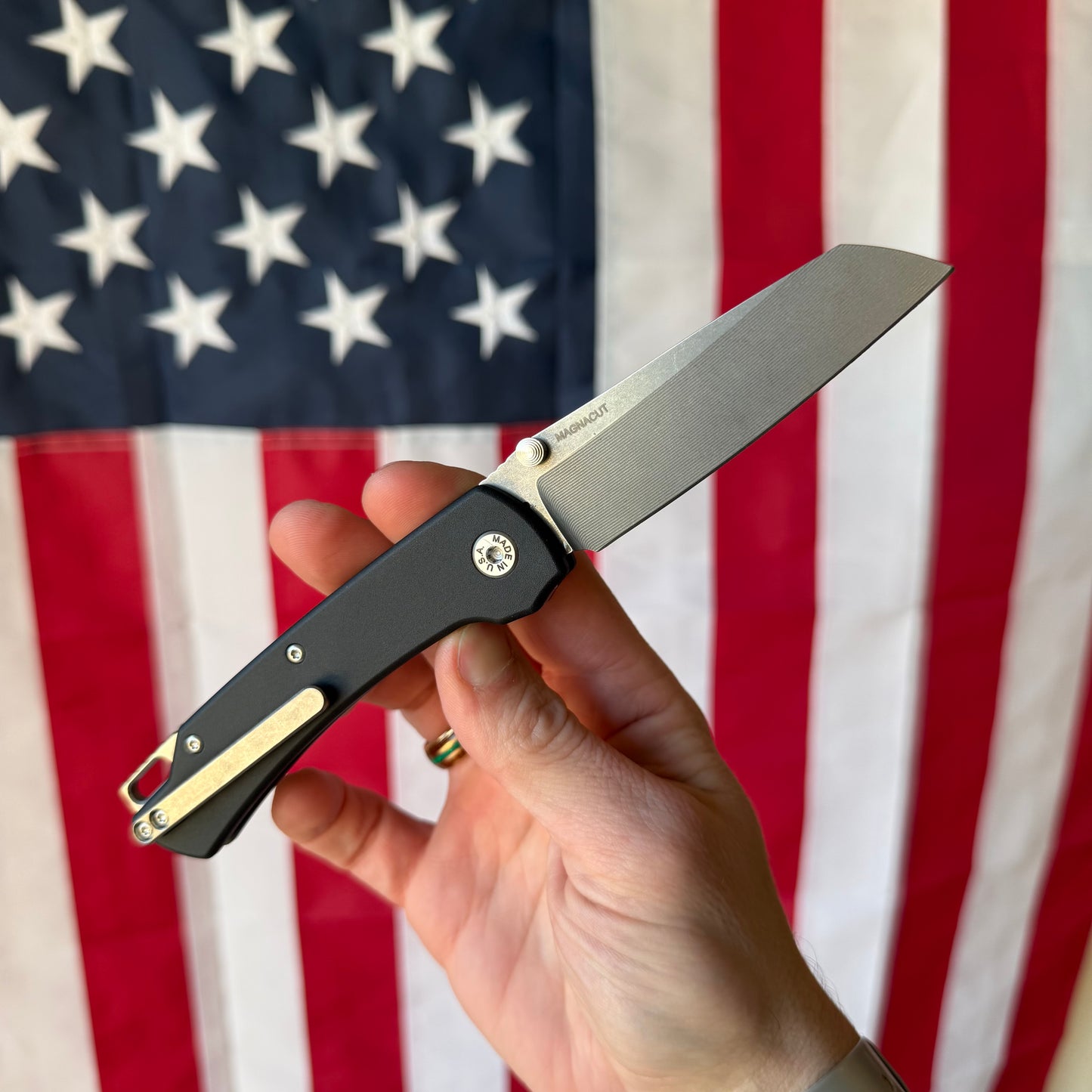 American Blade Works Model 3 Manual Black Aluminum Knife - MagnaCut Blade - Made in USA