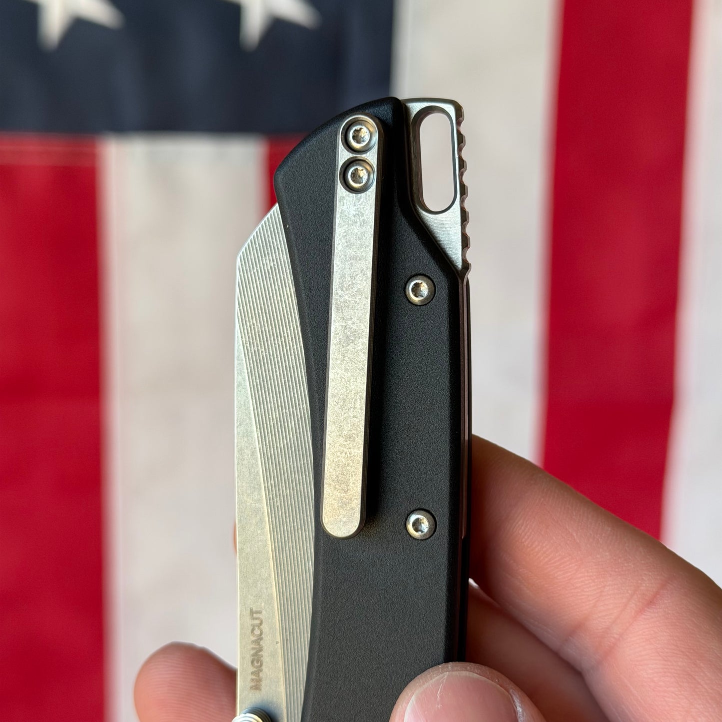 American Blade Works Model 3 Manual Black Aluminum Knife - MagnaCut Blade - Made in USA