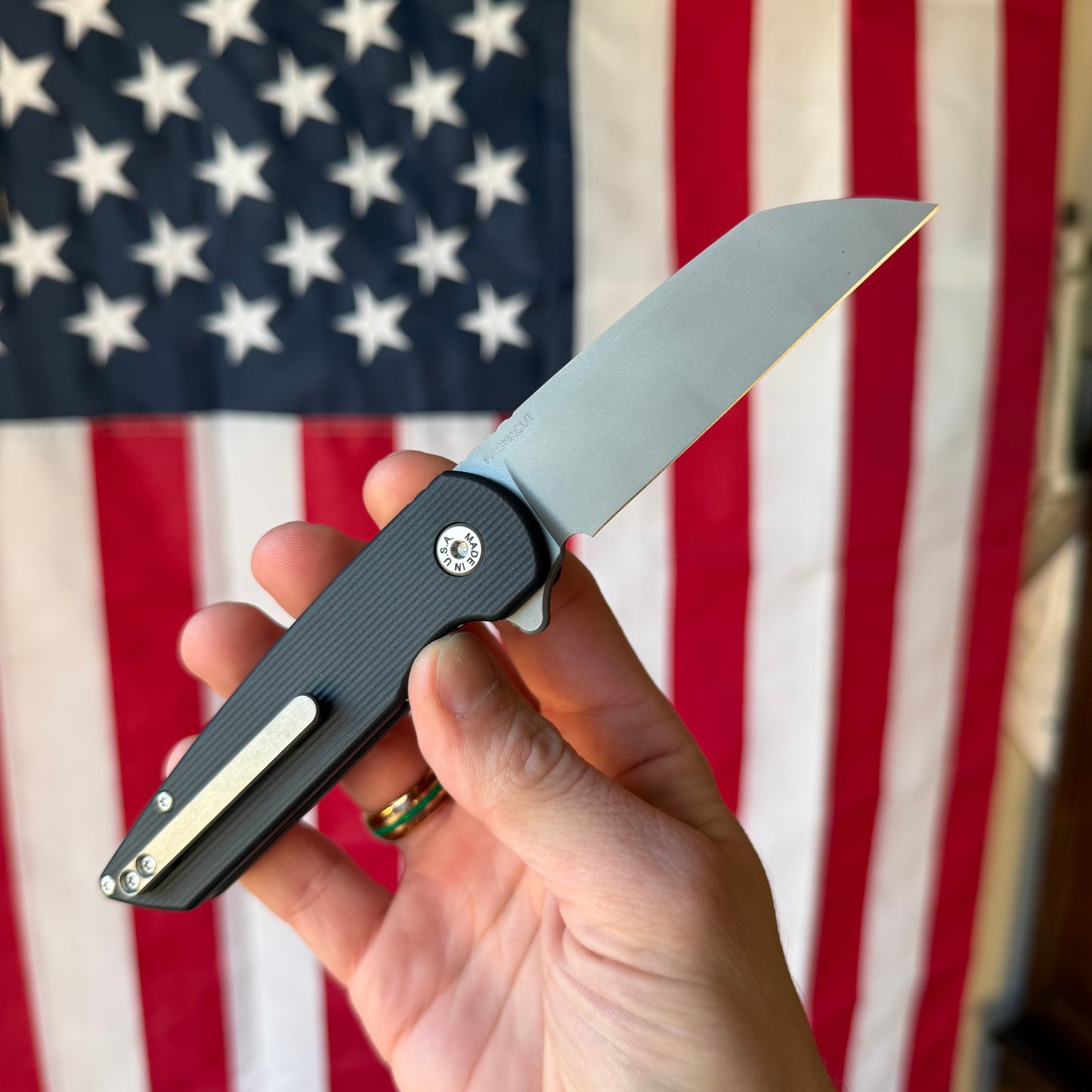 ABW Model 2 Knife – 3.25” MagnaCut Blade, Black Aluminum Handle, Liner Lock Flipper – Made in USA