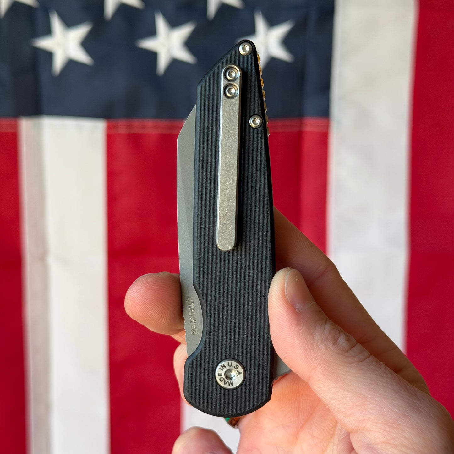 ABW Model 2 Knife – 3.25” MagnaCut Blade, Black Aluminum Handle, Liner Lock Flipper – Made in USA