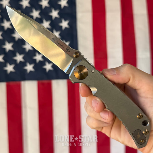 Spartan Blades Harsey Folder SHF - Stonewash Titanium, Bronze Hardware, MagnaCut - Made in USA (SF5SWBZ)
