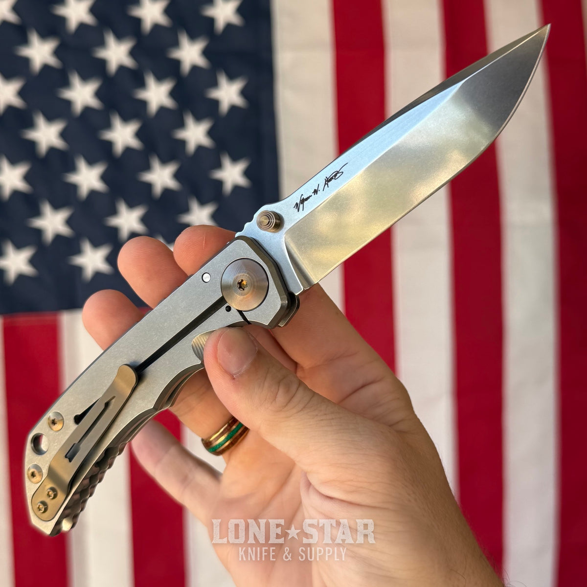 Spartan Blades Harsey Folder SHF - Stonewash Titanium, Bronze Hardware, MagnaCut - Made in USA (SF5SWBZ)