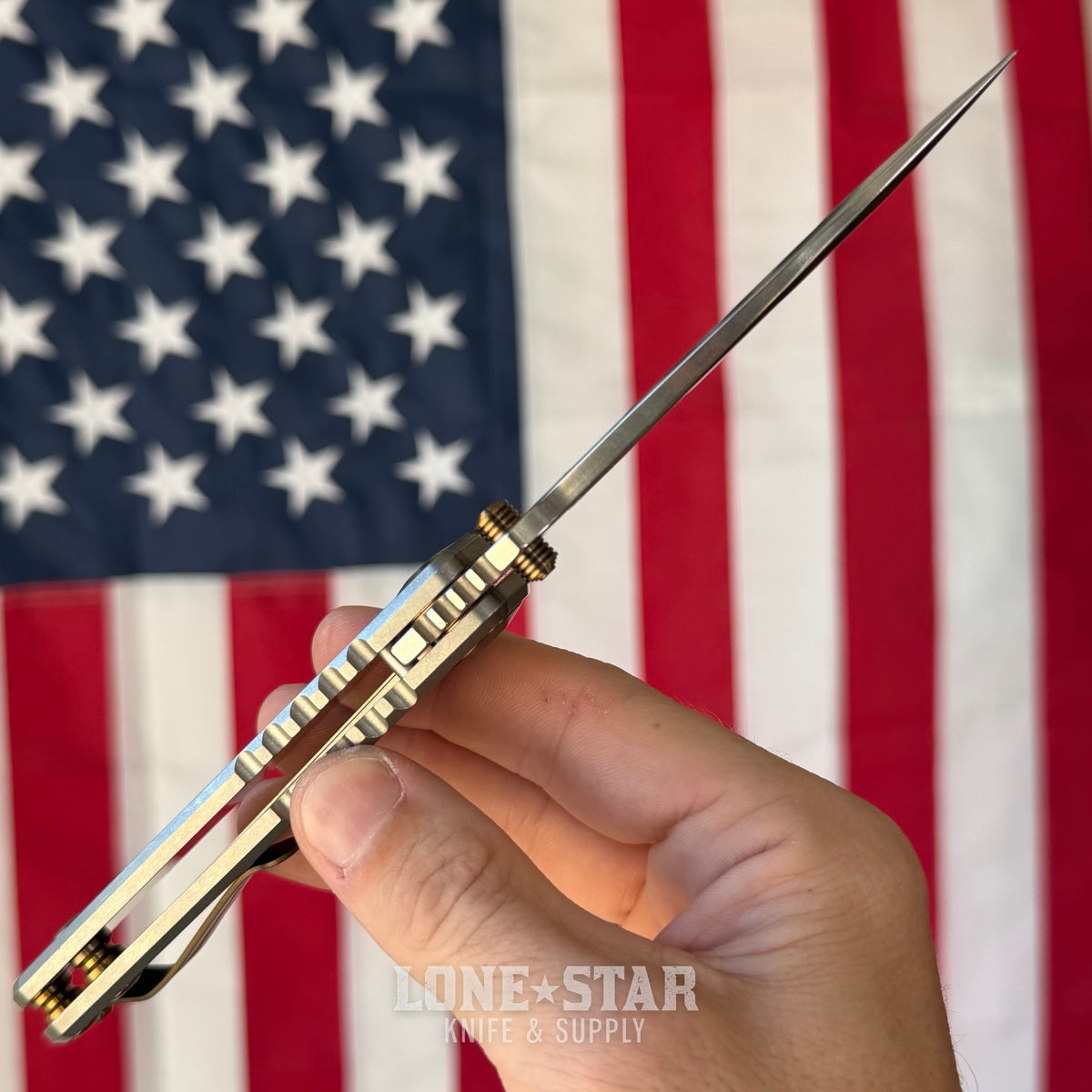 Spartan Blades Harsey Folder SHF - Stonewash Titanium, Bronze Hardware, MagnaCut - Made in USA (SF5SWBZ)