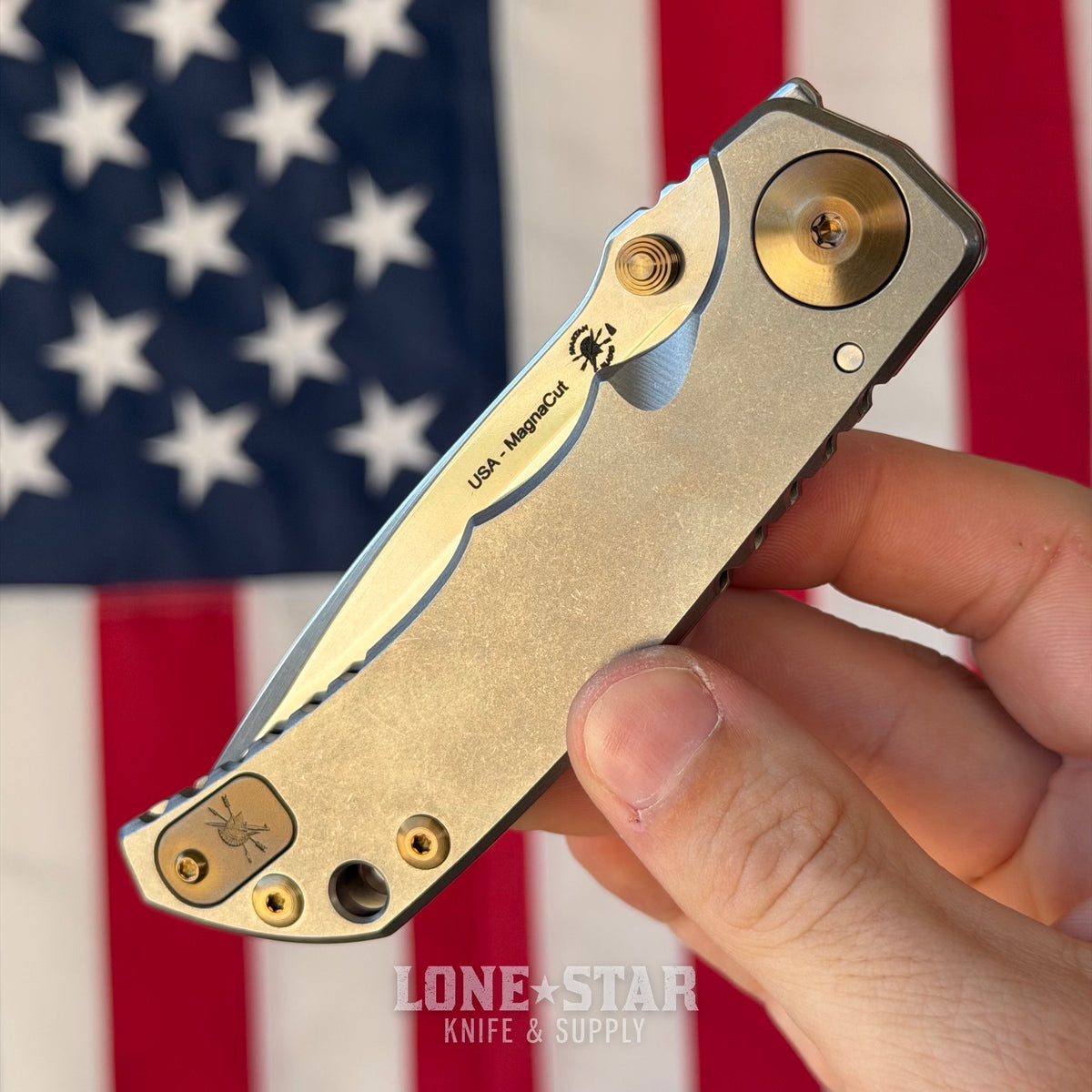 Spartan Blades Harsey Folder SHF - Stonewash Titanium, Bronze Hardware, MagnaCut - Made in USA (SF5SWBZ)