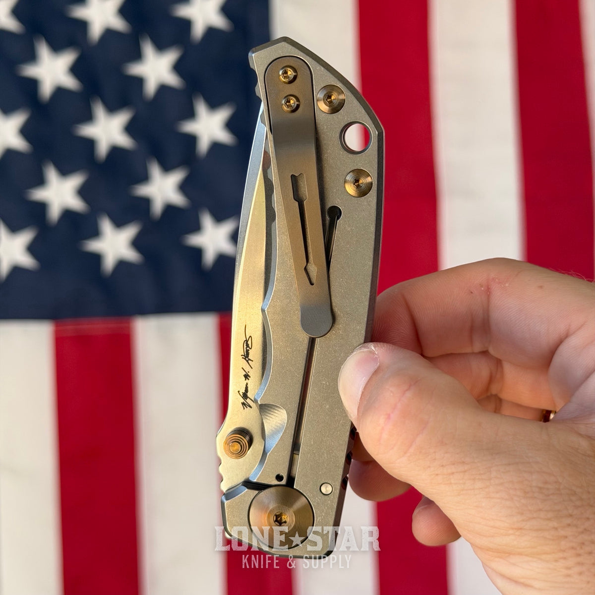 Spartan Blades Harsey Folder SHF - Stonewash Titanium, Bronze Hardware, MagnaCut - Made in USA (SF5SWBZ)