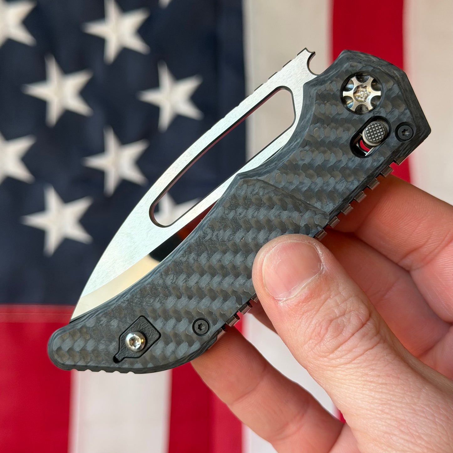 Heretic Knives Koschei Prototype Knife – Carbon Fiber Chassis, Hand Ground High Polish M390 Blade – Serialized – Made in USA (S/N 024)