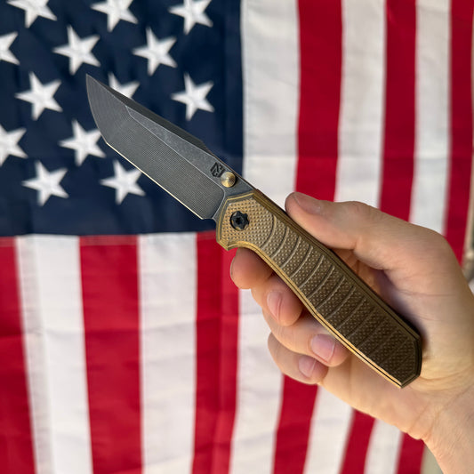 NCC Ragnarok V4 3.2" Knife – Stonewash Bronze Titanium, S45VN, Frame Lock – Made in USA (RAGNAROK-V4-29)