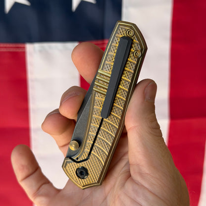 NCC Ragnarok V4 3.2" Knife – Stonewash Bronze Titanium, S45VN, Frame Lock – Made in USA (RAGNAROK-V4-29)